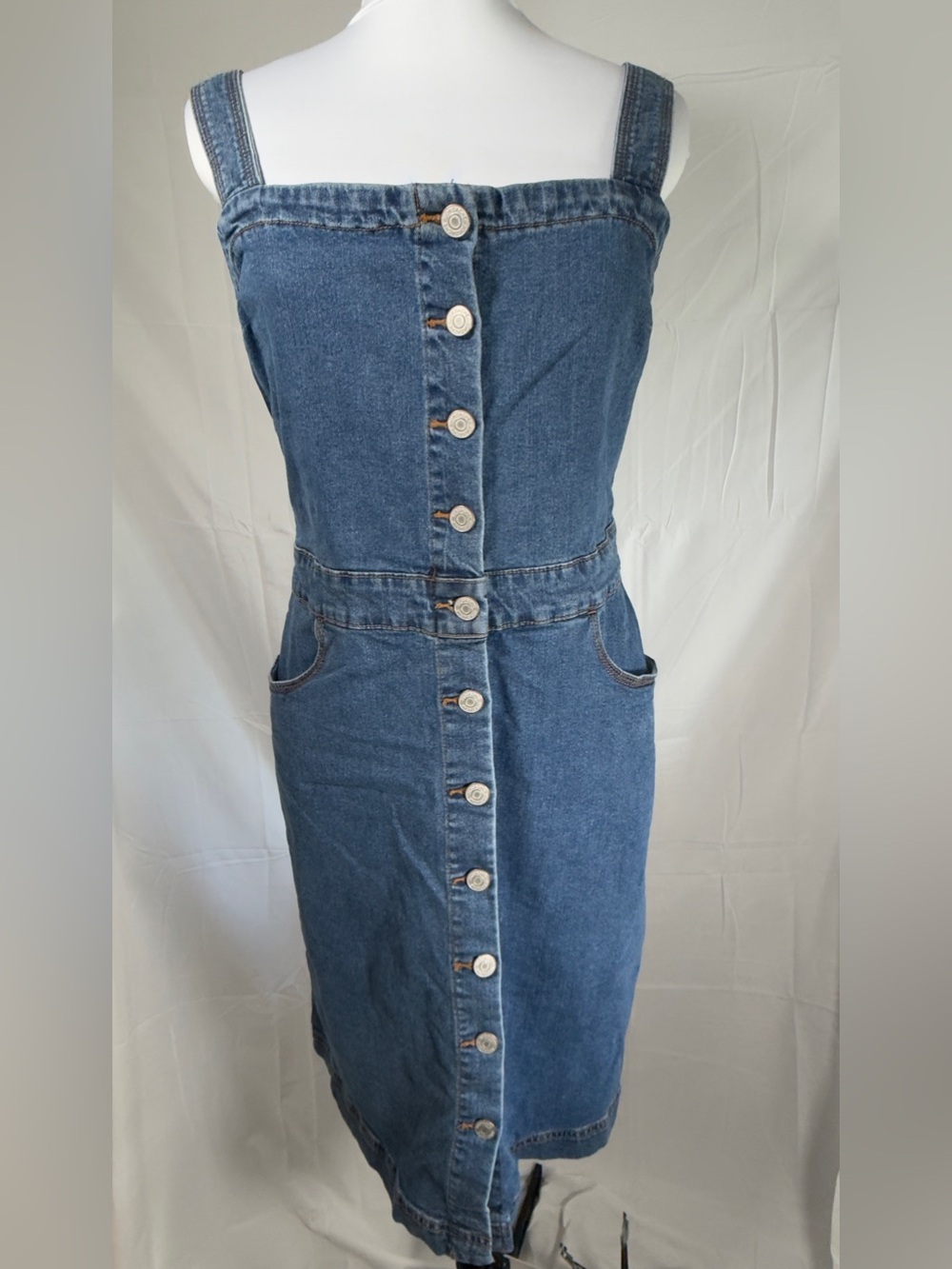 Jordache Vintage Denim Button-Front Midi Dress - Picture 1 of 13